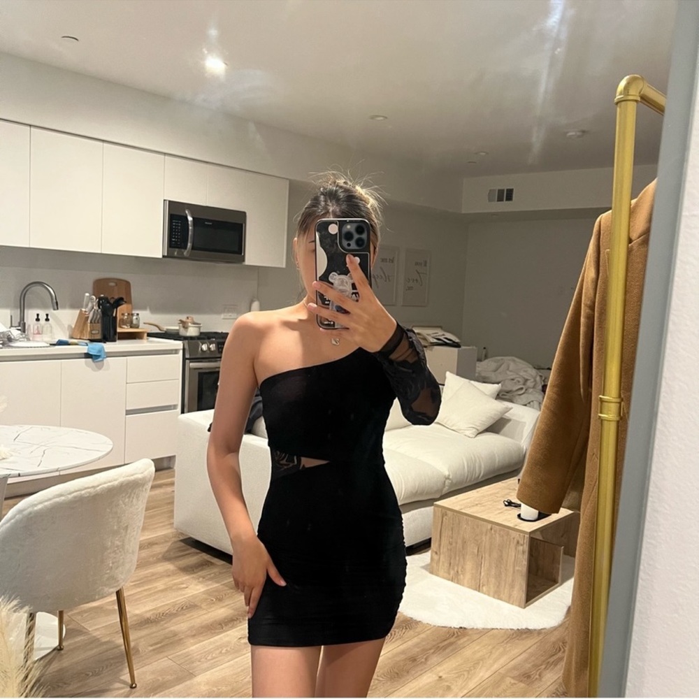 One Shoulder Black Mini Dress